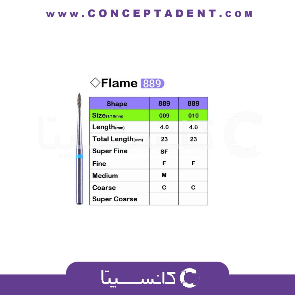 فرز الماسی مدل سوزنی توربین 5 عددی – Dental Diamond Burs Flame 889