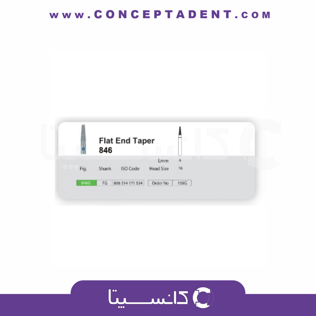 فرز الماسی مدل مخروطی ته صاف توربین 5 عددی – Dental Diamond Burs Flat End Taper 846 158G