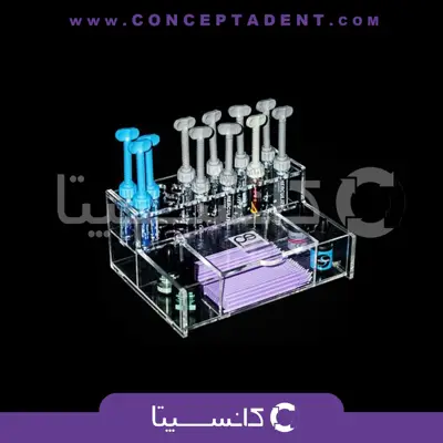 استند کامپوزیت 17 خانه شفاف همراه با محفظه میکروبراش و باندینگ پارس اکسیر – Composite Stand 17 Compartments Transparent with Microbrush Holder and Bonding